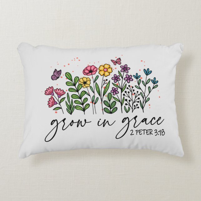 Groeien in Grace – Levendig Bloemen Inspirerend Accent Kussen (Voorkant)