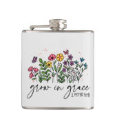 Groeien in Grace – Levendig Bloemen Inspirerend Heupfles (Voorkant)