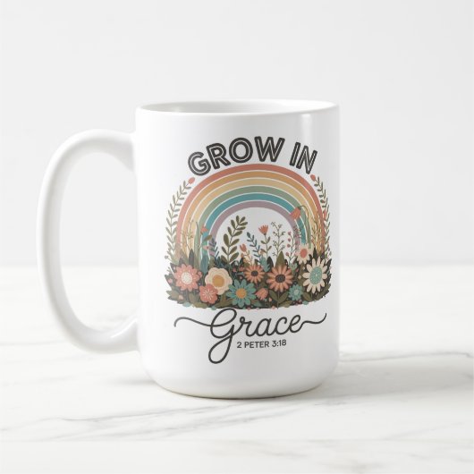 Groeien in Grace Rainbow Floral Christelijk Koffiemok (Links)