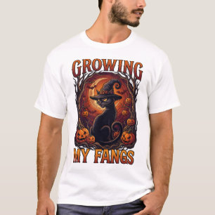 Groeien Slagtanden Halloween Zwarte Kat Heksenhoed T-shirt