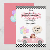 Groeien Twee Snelle Roze Race Auto Meisje 2e dag Bedankkaart (Voorkant / Achterkant)