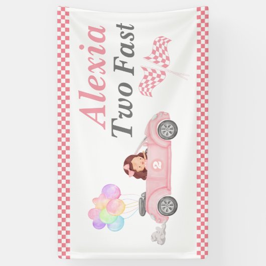 Groeien Twee Snelle Roze Race Auto Meisje 2e dag Spandoek (Verticaal)