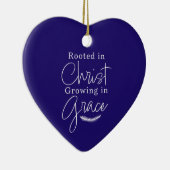 Groeiend in Genade Blauw en Wit Hart Kerstmis Keramisch Ornament (Rechts)