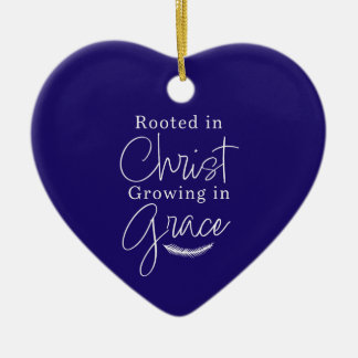 Groeiend in Genade Blauw en Wit Hart Kerstmis Keramisch Ornament