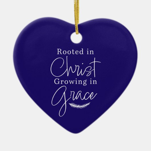 Groeiend in Genade Blauw en Wit Hart Kerstmis Keramisch Ornament (Voorkant)