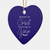 Groeiend in Genade Blauw en Wit Hart Kerstmis Keramisch Ornament (Links)