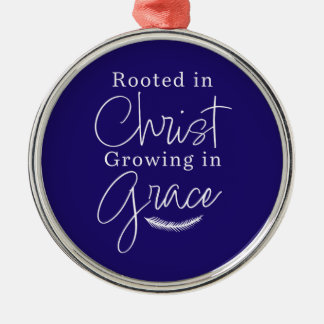 Groeiend in Genade Blauw en Wit Rond Kerstmis Metalen Ornament