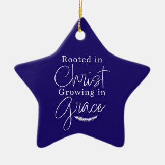 Groeiend in Genade Blauw en Wit Ster Kerstmis Keramisch Ornament