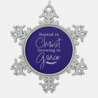 Groeiend in Genade Blauwe en Witte Kerstmis Tin Sneeuwvlok Ornament