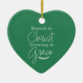 Groeiend in Genade Groen en Wit Hart Kerstmis Keramisch Ornament