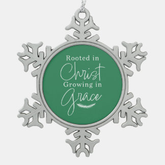 Groeiend in Genade Groen en Wit Kerstmis Tin Sneeuwvlok Ornament