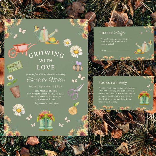 Groeiend met Liefde Groene Baby Shower Kaart