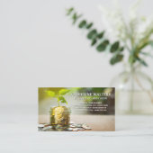 Groeiend Plant in een pot met munten | Financiën Visitekaartje (Staand voorkant)