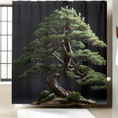 Groeiende Bonsai Pine Tree in Black Achtergrond Douchegordijn