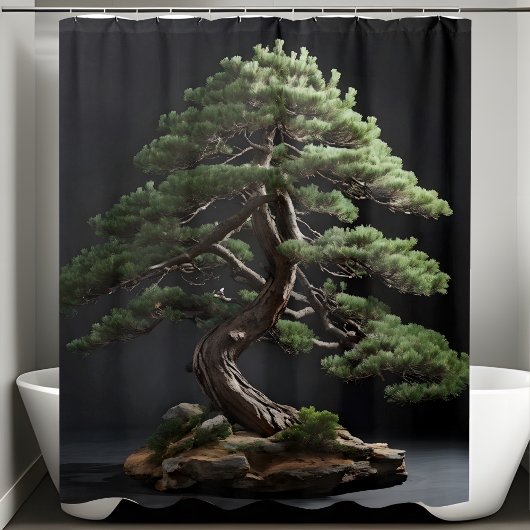Groeiende Bonsai Pine Tree in Black Achtergrond Douchegordijn