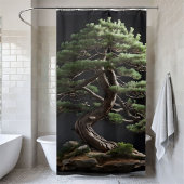 Groeiende Bonsai Pine Tree in Black Achtergrond Douchegordijn