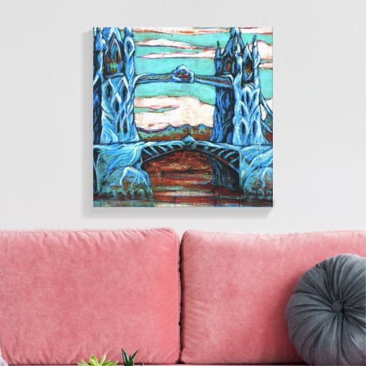 Groeiende brug in een fantasiestad canvas afdruk (Insitu (Woonkamer))