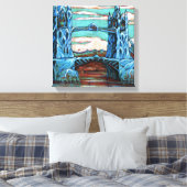 Groeiende brug in een fantasiestad canvas afdruk (Insitu (Slaapkamer))