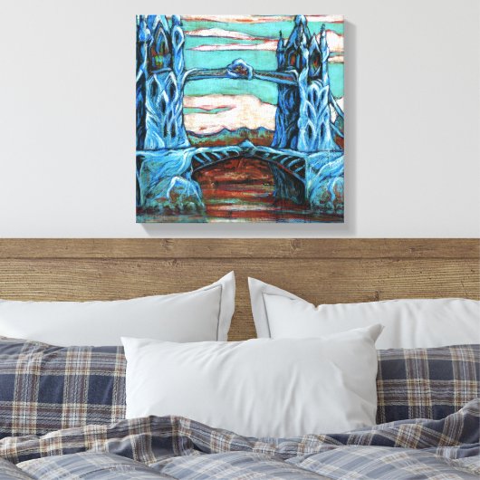 Groeiende brug in een fantasiestad canvas afdruk (Insitu (Slaapkamer))