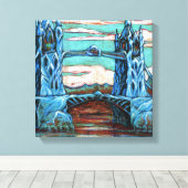 Groeiende brug in een fantasiestad canvas afdruk (Insitu (Houten vloer))