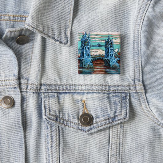 Groeiende brug in een fantasiestad vierkante button 5,1 cm (In situ)