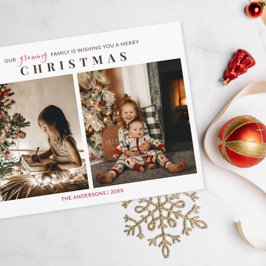Groeiende familie 2 Kinder kerstfoto's Briefkaart