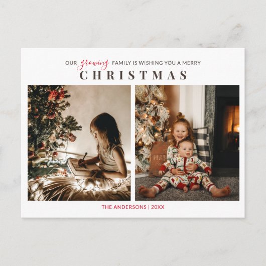 Groeiende familie 2 Kinder kerstfoto's Briefkaart (Voorkant)