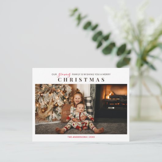 Groeiende familie kinderen Foto voor vrolijk kerst Briefkaart (Staand voorkant)