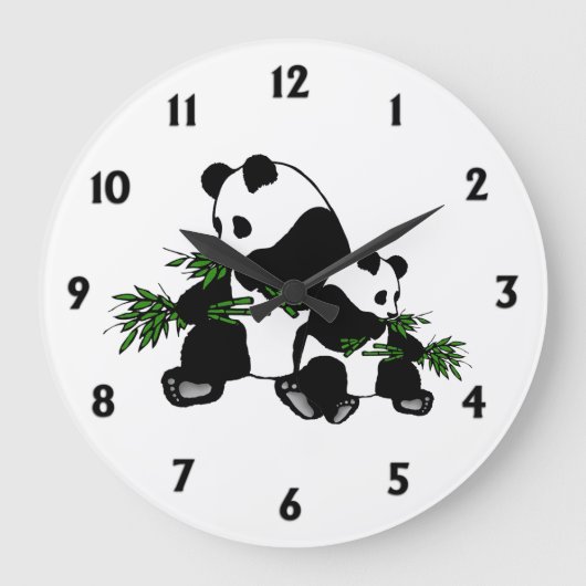 Groeiende Panda Black Numbers Large Clock Grote Klok (Voorkant)