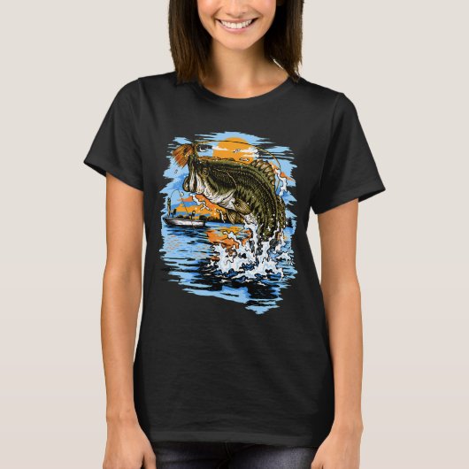 Groemouthbaars springt achter lokaas t-shirt (Voorkant)