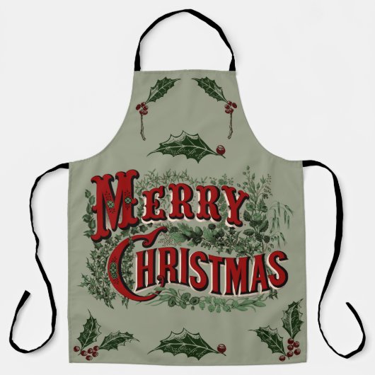 Groen 1876 Vrolijk Kerstfeest Schort (Voorkant)