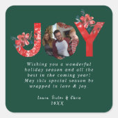 Groen 1 Foto Joy Eenvoudige Custom Kerstmis Vierkante Sticker (Voorkant)