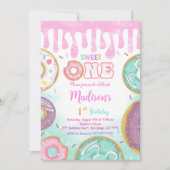 Groen 1e verjaardag Donut Party Kaart (Voorkant)