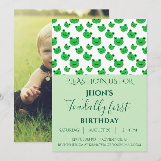 Groen 1e verjaardagsfeestje Baby Boy Frog Kaart (Voorkant / Achterkant)