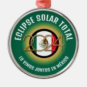 Groen 2024 TOTAAL ZONSVERDUISTERING Mexico Metalen Ornament
