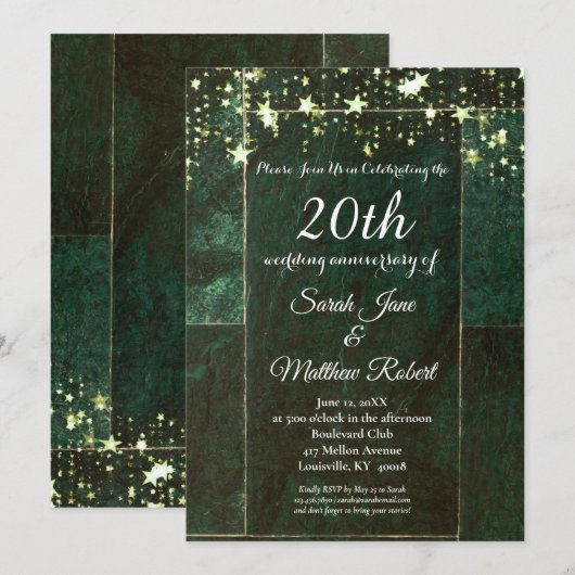Groen 20e Jubileum Uitnodigingsontwerp Kaart (Voorkant / Achterkant)