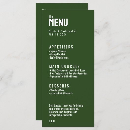 Groen 2 zijdig MENU + DRINKEN Minimalistisch Vet (Voorkant / Achterkant)