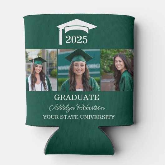 Groen 3 foto afstuderen Cap Class 2025 Blikjeskoeler (Achterkant)