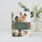 Groen 3 Foto Vrolijk Kerstfeest Waterverf Groen Briefkaart (Staand voorkant)