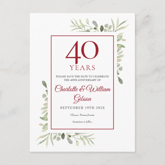 Groen 40e Jubileum Save the Date Aankondigingskaart (Voorkant)