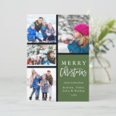 Groen 4 Foto Collage Modern Prettig Kerstfeest Feestdagenkaart (Staand voorkant)
