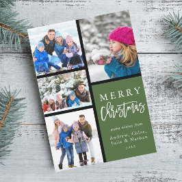 Groen 4 Foto Collage Modern Prettig Kerstfeest Feestdagenkaart