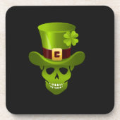 Groen 4 Leaf Shamrock Skull en Green Pet Bier Onderzetter (Voorkant)