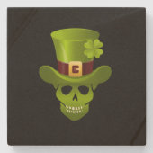 Groen 4 Leaf Shamrock Skull en Green Pet Stenen Onderzetter (Voorkant)