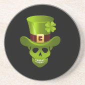 Groen 4 Leaf Shamrock Skull en Green Pet Zandsteen Onderzetter (Voorkant)