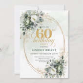 Groen 60e verjaardag Boho Eucalyptus uitnodiging (Voorkant)