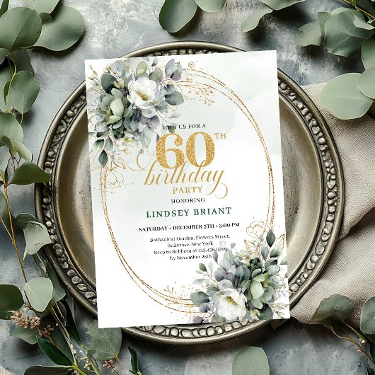 Groen 60e verjaardag Boho Eucalyptus uitnodiging