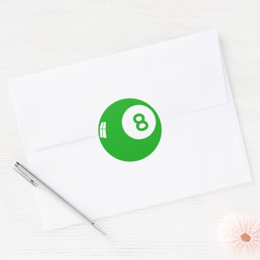 Groen 8 Bal! Ronde Sticker (Envelop)