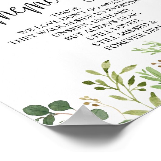 Groen Aandenken Aan Verloren Geliefden Bord Poster (Hoek)