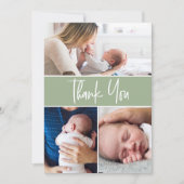 Groen aangepast 3-Baby-foto's Handlettering script Bedankkaart (Voorkant)